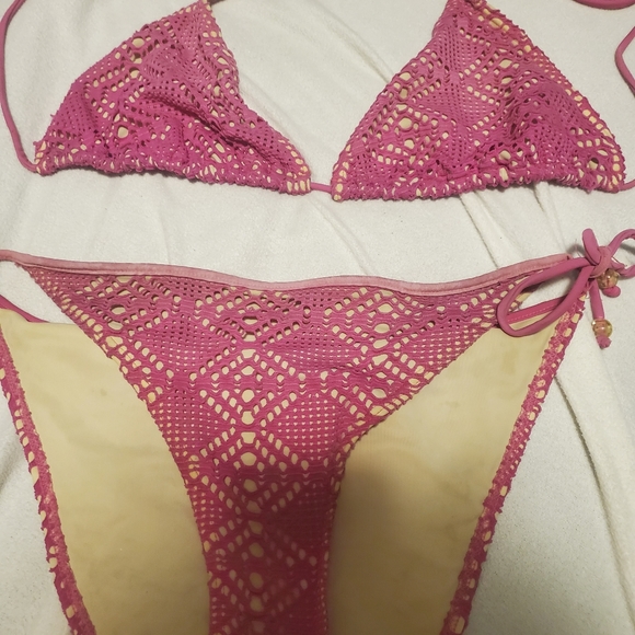 🔴BOGO HOT knitted pink overlay preowned in GUC BIKINI 👙XL - Picture 2 of 7